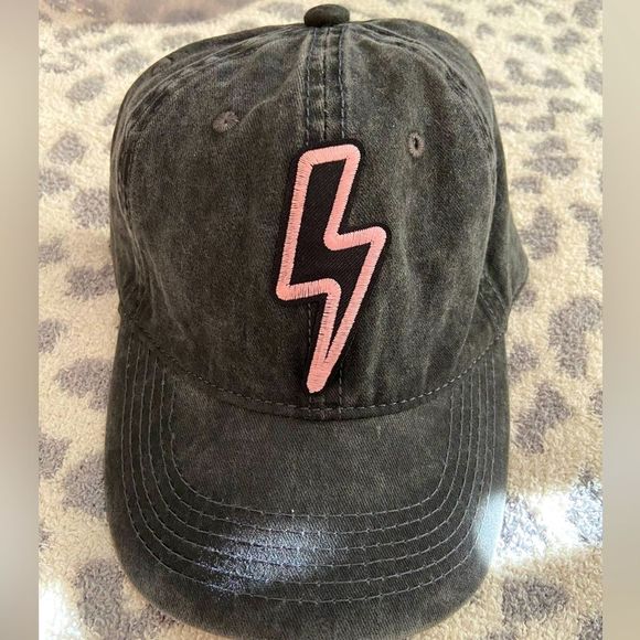 Black sand washed adjustable baseball hat with lightening patch - Picture 2 of 3